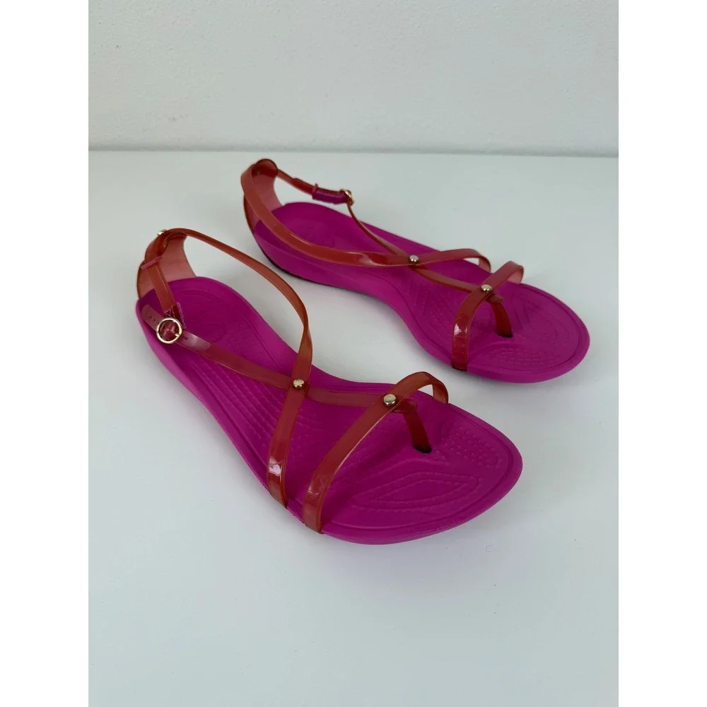 Crocs Womens Rubber Sandals Strappy Flats 8 Hot Pink Jelly Buckle Barbiecore